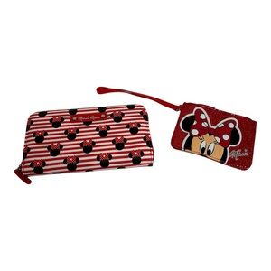 Disney Minnie Mouse Red Stripe Zip Wallet and Red Mini Coin Purse